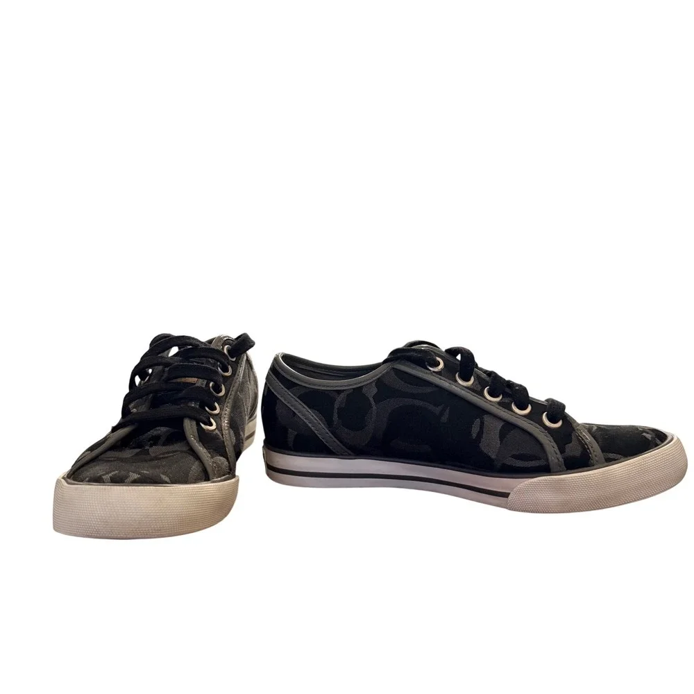 Coach Signature‎ C Monogram Low Top Sneakers Black Grey Canvas Women Size 5 logo